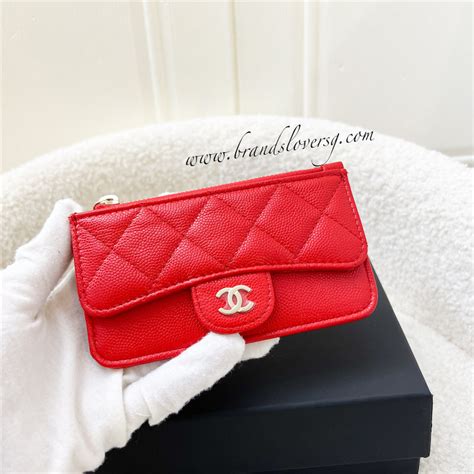 chanel card case red|Chanel zipped card holder.